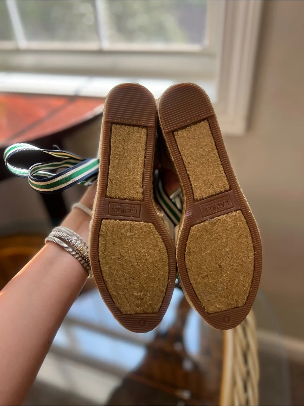 Lauren Ralph Lauren Canvas Espadrille Wedge Sandals Ribbon Lace Up Size 9 New